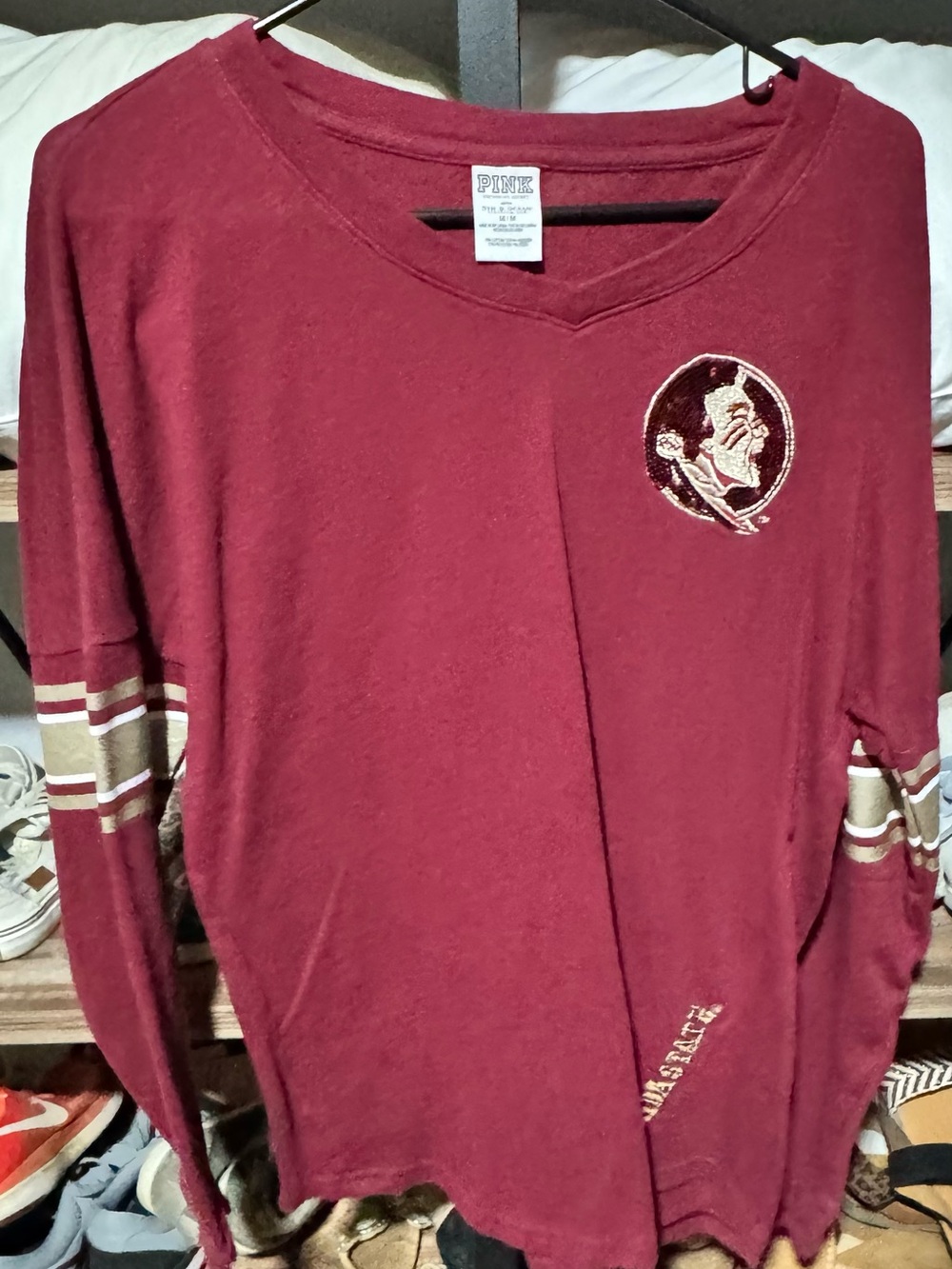 PINK Victoria's Secret Maroon Crewneck Sweater with Team Patch